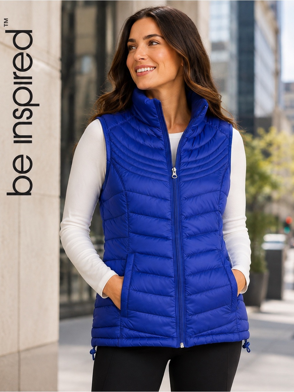Be Inspired Blue Puffer Down Vest Mock Neck Zip Women's Size S